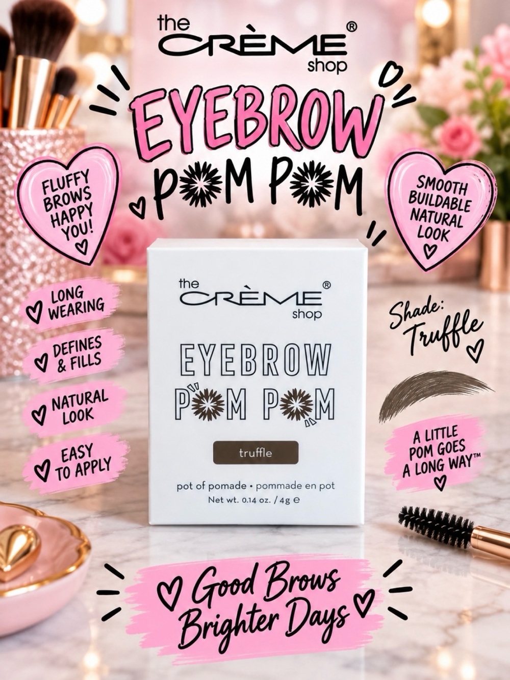 The Crème Shop Eyebrow Pom Pom Pomade - Truffle Brown